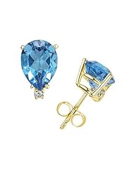 12X8mm Pear Blue Topaz and Diamond Stud Earrings in 14K Yellow Gold