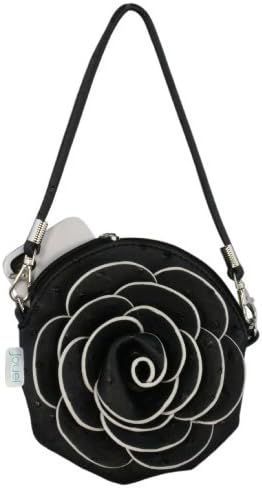 Designer Inspired Faux Black Ostrich Leather Rosette Round Clutch Cross Body Hand Bag