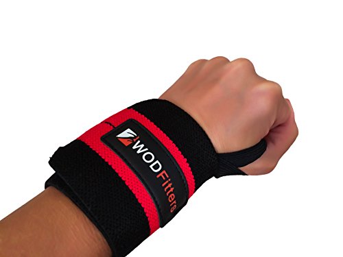 WODFitters Wrist Wraps - Hook and Loop Closure, Strong and Flexible Wrist Wraps with Thumb Loop for Weightlifting, Cross Fitness Training, Powerlifting, Bodybuilding * Lifetime Warranty, Free User Guide and Carrying Bag * Great Stocking Stuffer and Christmas Gift for Athletes