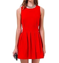 Sexy Cotton Backless Pleated Above the Knee Flared-Skirt Sleeveless Mini Dress 