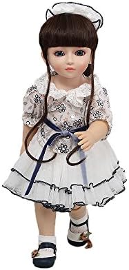 OMISS 18 Inch Lovely Doll in a Patterned White Dress With Long Black Hair Fashion Pretty Lifelike Cute Toy