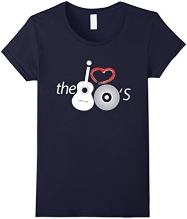 Women's I Love The 80's - T-shirt. I Love Guitar of The Eighties Medium Navy