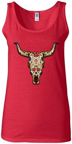 Awkwardstyles Women's Day Of The Dead Bull Skull Tank Top Cool Sugar Skull Tank 2XL Red