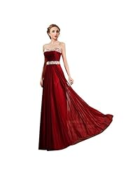A-line Strapless Floor Length Sleeveless Chiffon Crystal Beaded Evening Dress/Homecoming Dress/Prom Dress/Party Dress 