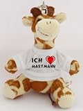 Produkt-Bild: Pl&uuml;sch Giraffe Schl&uuml;sselhalter mit T-shirt mit Aufschrift Ich liebe Hartmann