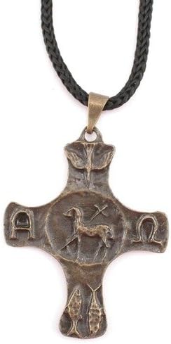 Antique Finish Cross with Alpha and Omega on 26 inch cord