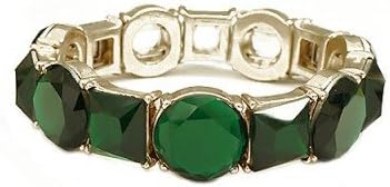 C Jewelry Round And Square Mixed Green Glass Crystal Gold Stretch Bracelet