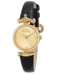Vivienne Westwood Womens VV090GDBK "Maida" Gold-Tone and Black Leather Watch