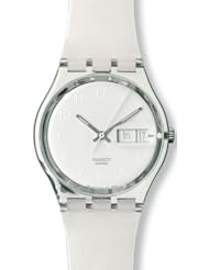 Swatch Womens GK733 Quartz White Dial Plastic Date  Watch