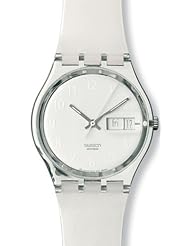 Watch: Swatch Womens GK733 Quartz White Dial Plastic Date  Watch - Sweet Baby Ray's