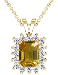 18K Yellow Gold Emerald Cut Yellow Sapphire And Round Diamond Pendant