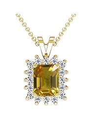 14K Yellow Gold Emerald Cut Yellow Sapphire And Round Diamond Pendant