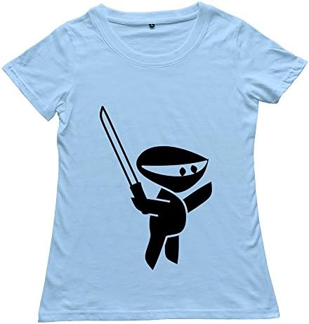 StaBe Women Ninja Assassin Sword T-Shirt Short Sleeve Humor L Sky Blue