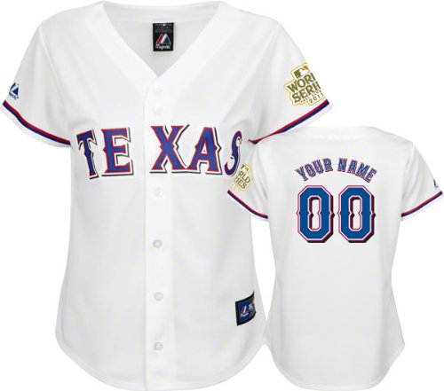 Texas Rangers Jersey: Women's Personalized Home White Replica Jersey with 2011 World Series Participant Patch