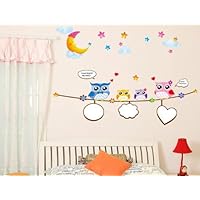 Large Owl family in Night Nursery Wall Art Decal Peel&stick Removable Girls Baby's Bedroom Playroom Decor Baby Chirldren Sticker Mural