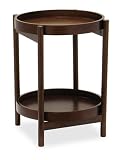 FTS - Art Deco Round -2- Tier Table with Removable Tray Antique Walnut Finish 136-190-25