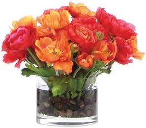Red & Orange Silk Poppy and Ranunculus Flower Arrangement