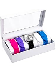 Cerentino Womens RB005 Round Crystal Bezel Interchangeable Set Silicone Multi-Colored Strap Watch