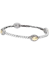 925 Silver Twist Bangle with 18k Gold Oval Hammered Accents- 8 IN