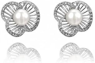 Magic NecklaceWomen's Stainless Steel Alloy Freshwater Pearl Big Flower Stud Earrings Color Silver