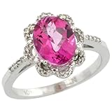 10k White Gold ( 9x7 mm ) Halo Engagement Pink Topaz Ring w/ 0.107 Carat Brilliant Cut Diamonds & 2.10 Carats Oval Cut Stone, 7/16 in. (11mm) wide, size 6