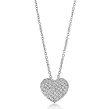 Sterling Silver 925 Cubic Zirconia CZ Accent Heart Pendant Necklace - Ideal Gift For Mother, For Her, Birthday, Anniversary, Bridal, Wedding, Engagement