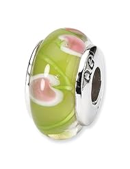 Sterling Silver s Green/pink Hand-blown Glass Bead by Reflection Beads, Best Quality Free Gift Box Satisfaction Guaranteed