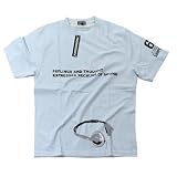 16/1　綿スラブ天竺　半袖Tシャツ 両面プリント headphone柄-サックス-M