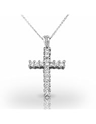 Palladium Stunning Diamond Cross Pendant with Bezeled Diamond Accents. 1 3/4 CTW