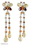Carnelian and garnet earrings, 'Flight' 1 W 3.2 L