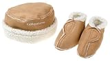 Faux Suede Roll Brim Hat & Booties Set - Fawn: 0-6 Months
