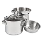 Gordon Ramsay by Royal Doulton Stainless-Steel 8-Quart Pot with Pasta Insert, Steamer Basket, and Lid