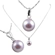 Freshwater Cultured Round Shape 8-8.5mm lavender Pearl / 18K White Gold Pendant, 16" Sterling Silver 1MM Cable Chain