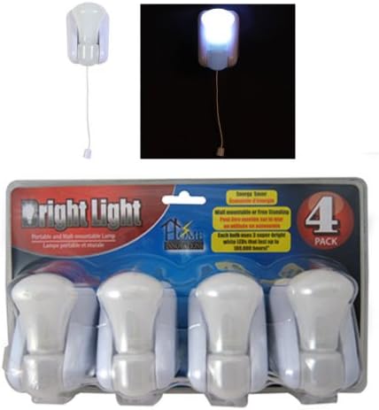 4 Bright Light LED Stick Up Pull Chain Battery Powered Bulb Portable Mount Lamp ;P#O455K5/U 7RK-B218702