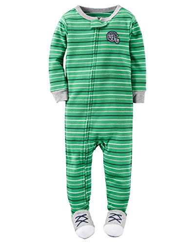Carters Baby Boys Snug Fit Cotton Footie Pajamas (4T, Green Stripe Football)