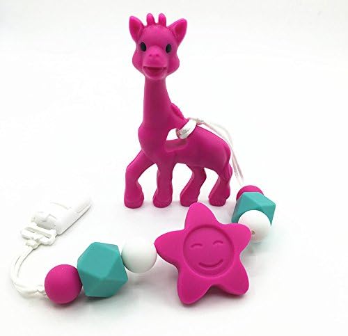 Silicone Beads Giraffe Teether Clip, Baby Teether Pacifier Giraffe Clip, Silicone Teething Pacifier Necklace Hanging Toy By Ancientfrappy ...
