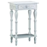 Distress White Carved Side Table