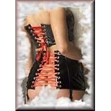 Patent Ribbon Laced Garter Skirt Boning Lace Up Back Detachable Garters ColorBlack/Black/Red Ribbon Sizes Small, Medium, Large or X-Large