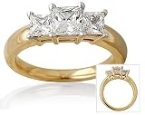 1.50CTW Three Stone Pricess Cut Classic Setting 14K Yellow Gold