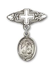 Sterling Silver Baby Badge with St. Albert the Great Charm and Badge Pin with Cross