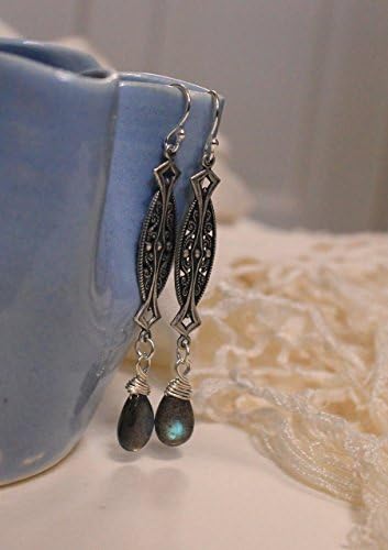 Viking Inspired Rivet Silver and Labradorite Stone Earrings by Antiquity Travelers