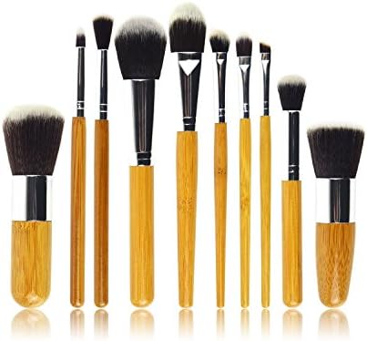 Professional Cosmetic Makeup Brushes Set Kit Wood Handle Kabuki Brush with Bag by CrazySounds 10 Pcs / Set