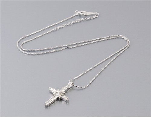 Rigant 18K RGP Cross Shape Pendant Necklace (White Gold) M. by Preciastore