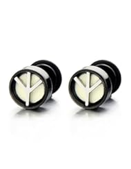 Jewelry: Mens Womens 8MM Anti-war Peace Sign Noctilucent Luminous Black Screw Stud Earrings, Steel Cheater Fake Ear Plugs Gauges - COOLSTEELANDBEYOND