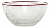 Hand Blown Glass Clear Crackle Glass with Red Rim Salad Bowl 5.25 H