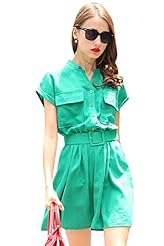 Polyester Belted Short Sleeves Mini Dress 