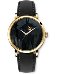 SPRAWL Aanalog Fashion Series Gold Ladies Watches of Genuine Black Leather Strap,Unique Wrist Watch for Women Girls Designed with Scarecrow black