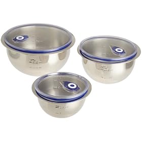 StarVac Vacuum 6 Piece Stainless Steel Mixing Bowl Set with Vacuum Seal Lids