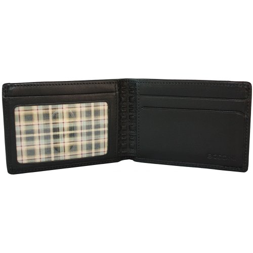 Boconi Collins Calf Slimster Wallet (Black Calf w/plaid)