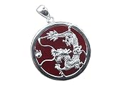 Red Jade Dragon's Fury Pendant with Solid Bezel, 925 Sterling Silver